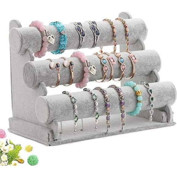 Triple Bracelet Holder Jewelry Display Stand Watch Bangle Bar Necklace Storage - Picture 7 of 7